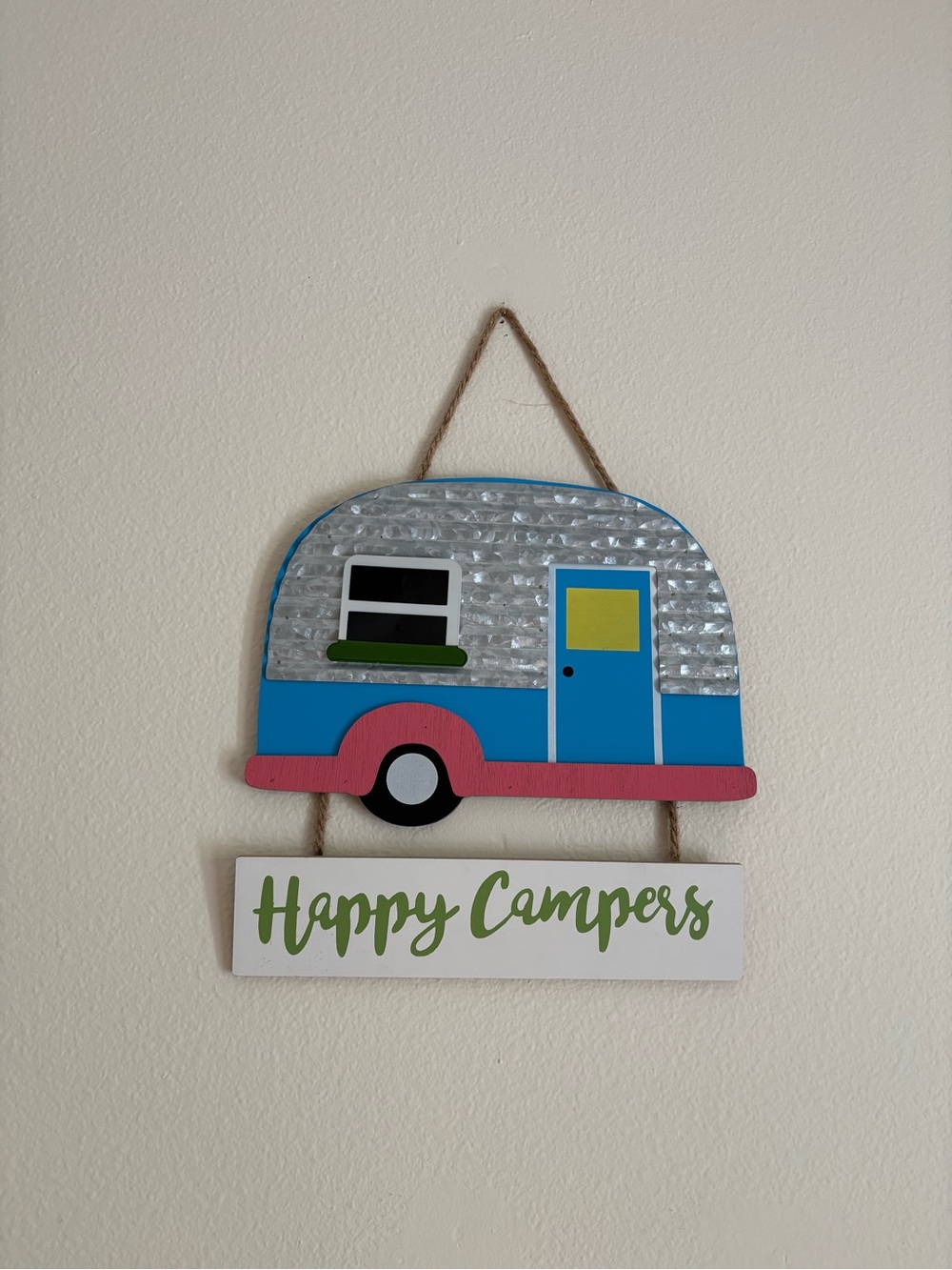 Blue and Pink Camper Art Wall Sign - Happy Campers Good Quality